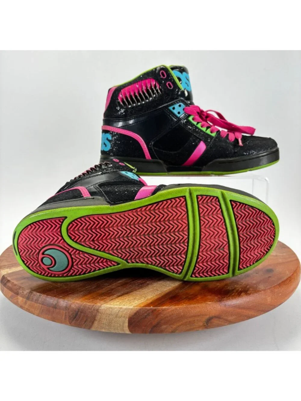 Osiris NYC 83 Womens Size 9 High-Top Sneakers Vintage Black Pink Green Shoes